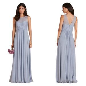 NEW Birdy Grey Ryan Mesh Long Maxi Bridesmaid Dress in Dusty Blue Size Medium